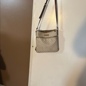 Michael Kors Tan and Brown MK Pattern Crossbody